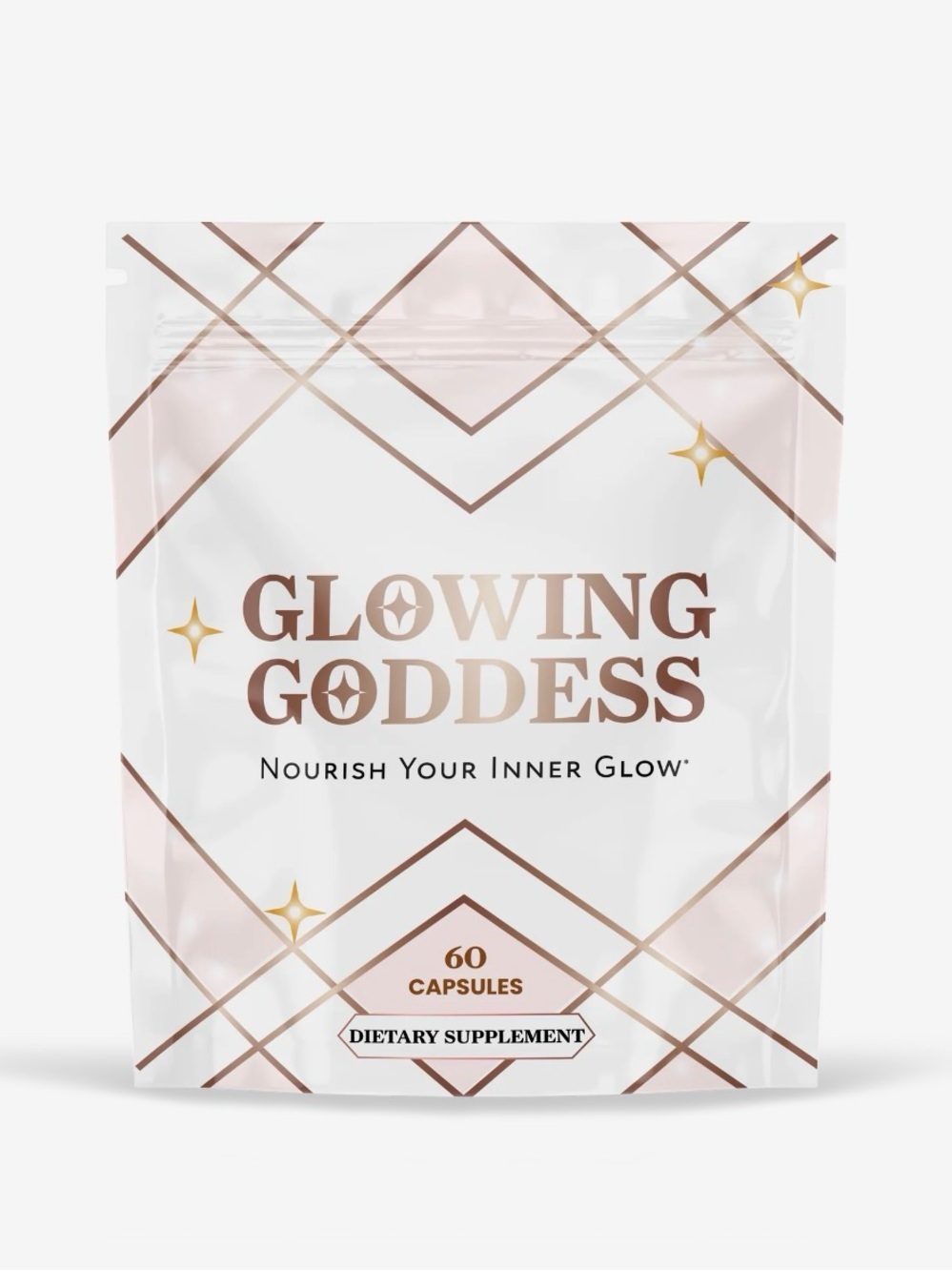 Glowing Goddess Supplement Capsules - White & Rose Gold Packaging